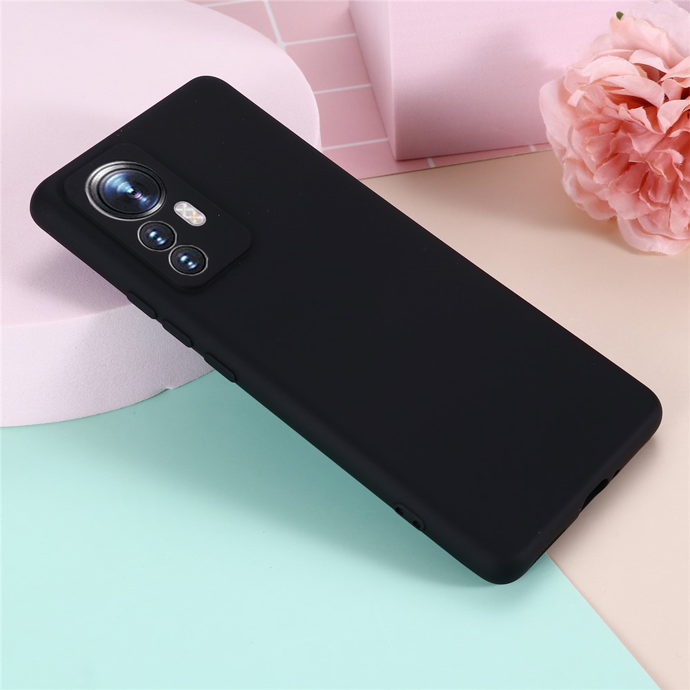 For Xiaomi 12 Pro Solid Color Liquid Silicone Anti-fall Mobile Phone Case Cover with Strap - Black-7