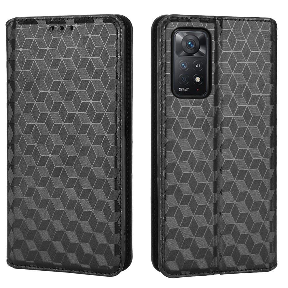 For Xiaomi Redmi Note 11 Pro 4G (MediaTek)/Note 11 Pro 5G (Qualcomm)/Note 11E Pro 5G Imprinted Rhombus Wallet Case Foldable Stand Leather Phone Cover - Black-1