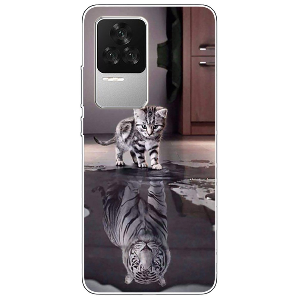 For Xiaomi Redmi K50 Pro Soft TPU Anti-Cushion Protective Case IMD Pattern Printing Design Back Cover - Cat and Tiger-1