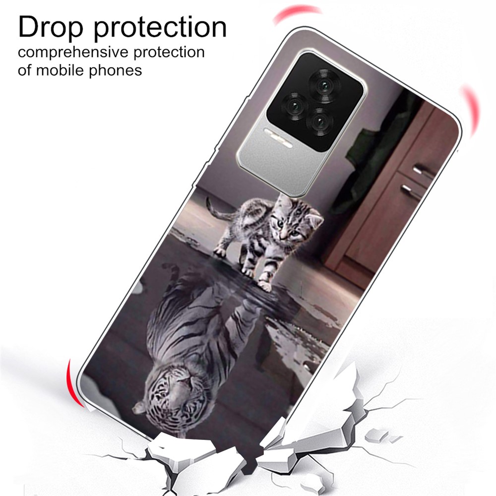 For Xiaomi Redmi K50 Pro Soft TPU Anti-Cushion Protective Case IMD Pattern Printing Design Back Cover - Cat and Tiger-3