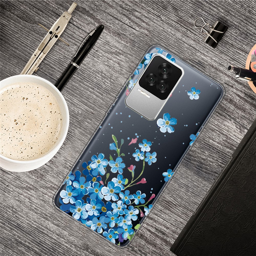 For Xiaomi Redmi K50 Pro Back Case Soft TPU Shock Absorption Pattern Printing IMD Protective Cover - Blue Flowers-2