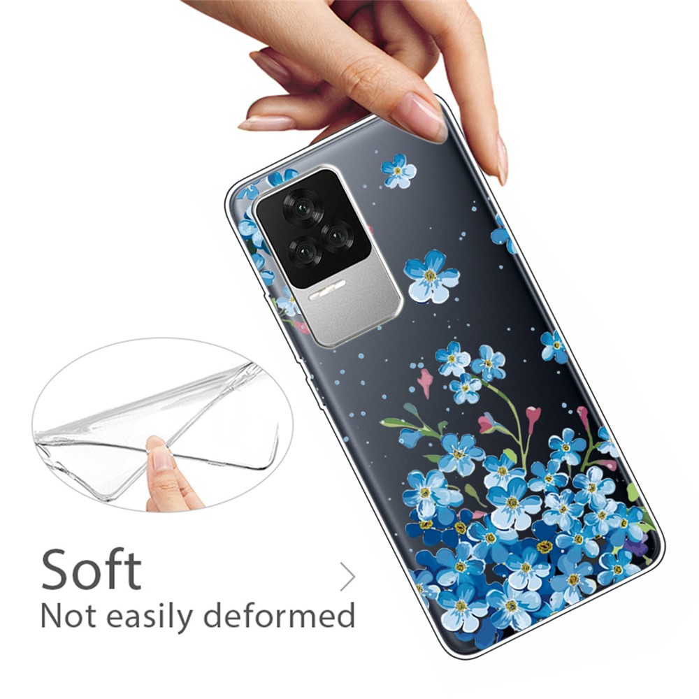 For Xiaomi Redmi K50 Pro Back Case Soft TPU Shock Absorption Pattern Printing IMD Protective Cover - Blue Flowers-4