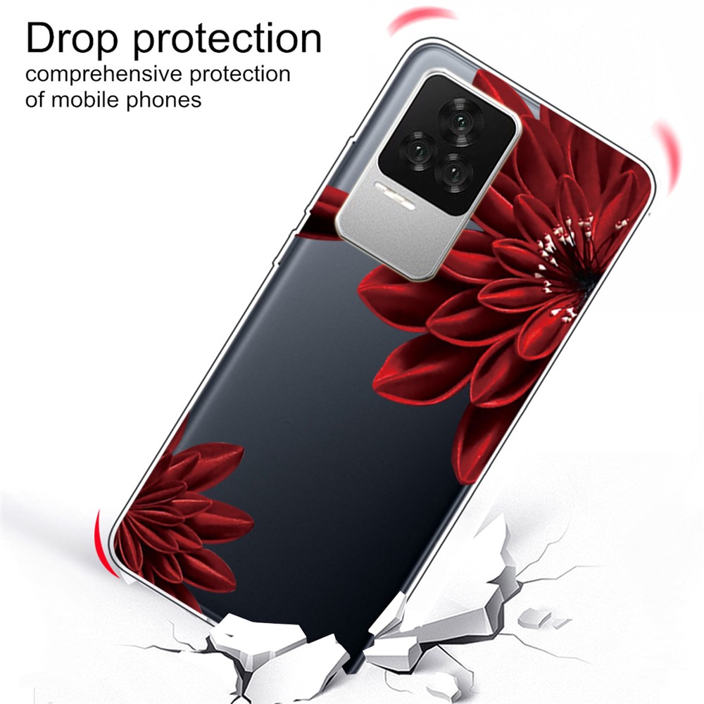 For Xiaomi Redmi K50 Pro IMD Patterned Flexible TPU Mobile Phone Cover Case Accessory - Red Flowers-2