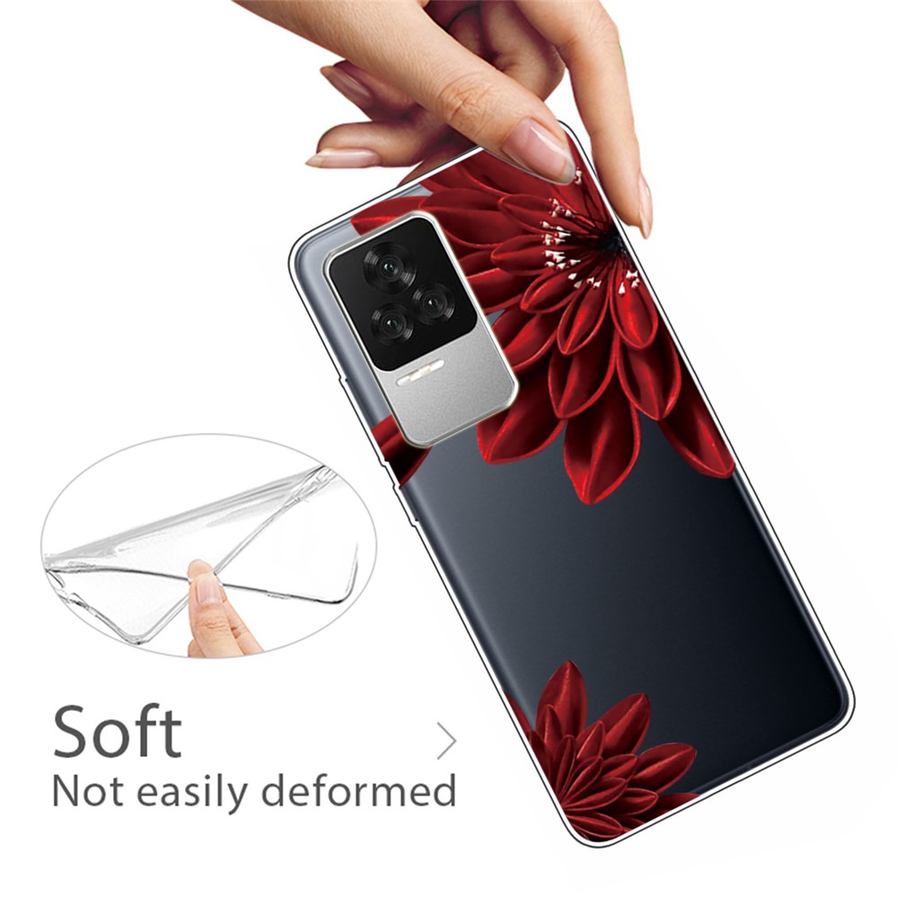 For Xiaomi Redmi K50 Pro IMD Patterned Flexible TPU Mobile Phone Cover Case Accessory - Red Flowers-3
