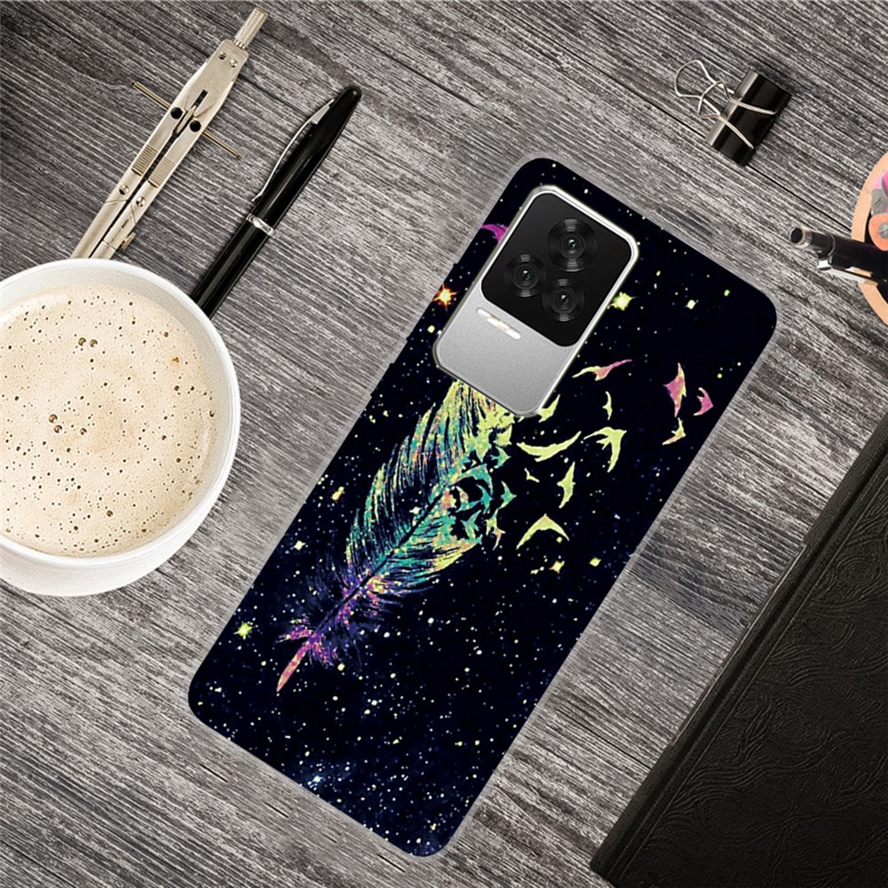 For Xiaomi Redmi K50 Pro Stylish IMD Pattern Printing Back Case Soft TPU Shock-Absorbing Cover - Feather-2