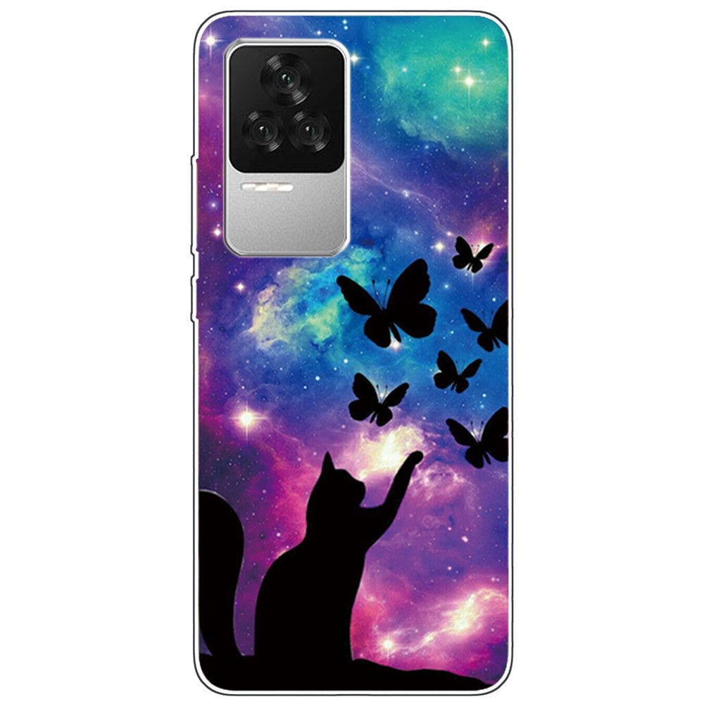 For Xiaomi Redmi K50 Pro Pattern Printing Anti-fall Case IMD TPU Protective Cover - Cat and Butterflies-1