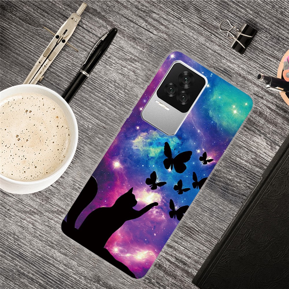 For Xiaomi Redmi K50 Pro Pattern Printing Anti-fall Case IMD TPU Protective Cover - Cat and Butterflies-2
