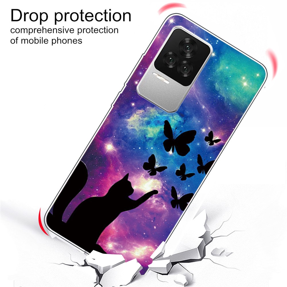 For Xiaomi Redmi K50 Pro Pattern Printing Anti-fall Case IMD TPU Protective Cover - Cat and Butterflies-3