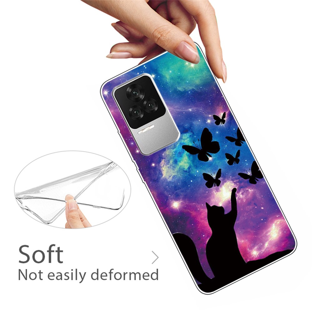 Para Xiaomi Redmi K50 Pro/K50 Impresión de Patrones Anti-fall Case IMD TPU Cubierta Protectora - Gato y Mariposas