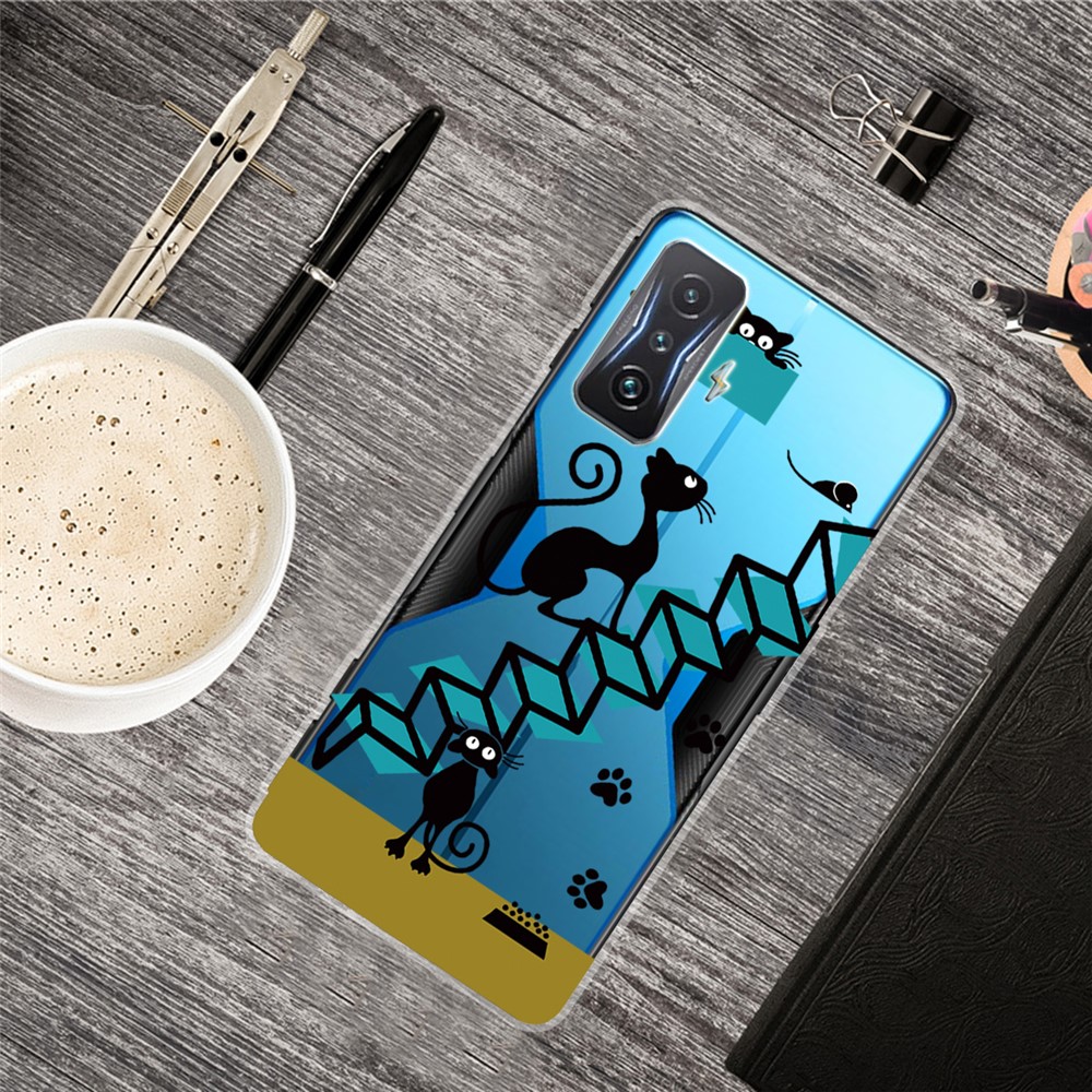For Xiaomi Redmi K50 Gaming IMD Stylish Pattern Printing Drop Protection Soft TPU Case - Two Cats-2