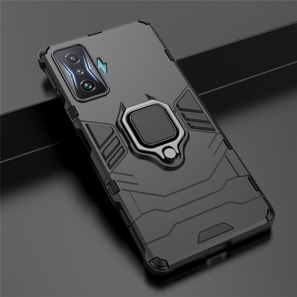 For Xiaomi Redmi K50 Gaming Ring Holder Kickstand Shockproof Hard PC + Soft TPU Hybrid Phone Case - Black-12