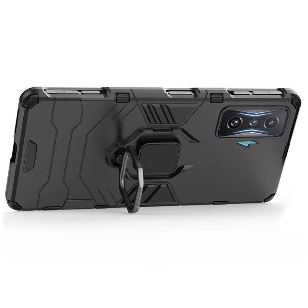 For Xiaomi Redmi K50 Gaming Ring Holder Kickstand Shockproof Hard PC + Soft TPU Hybrid Phone Case - Black-3