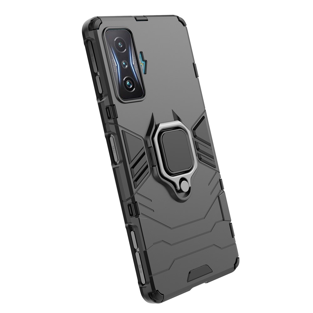 For Xiaomi Redmi K50 Gaming Ring Holder Kickstand Shockproof Hard PC + Soft TPU Hybrid Phone Case - Black-5