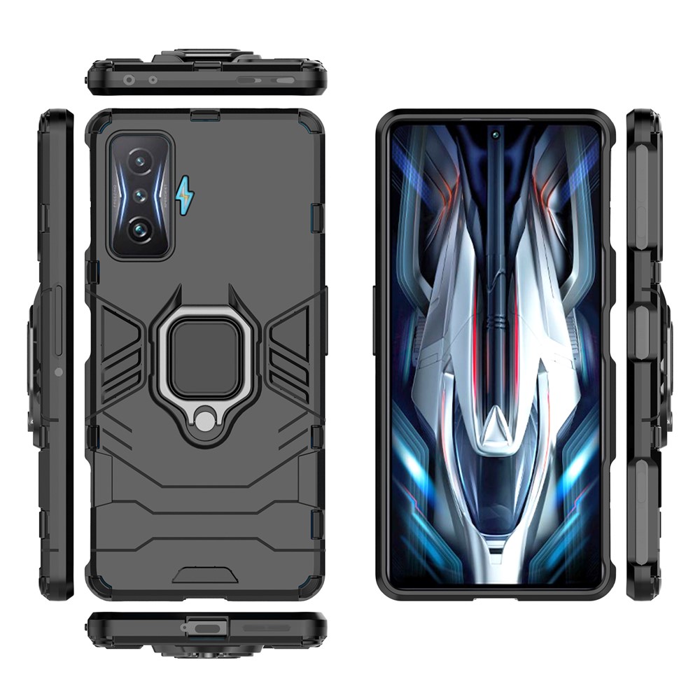 For Xiaomi Redmi K50 Gaming Ring Holder Kickstand Shockproof Hard PC + Soft TPU Hybrid Phone Case - Black-8