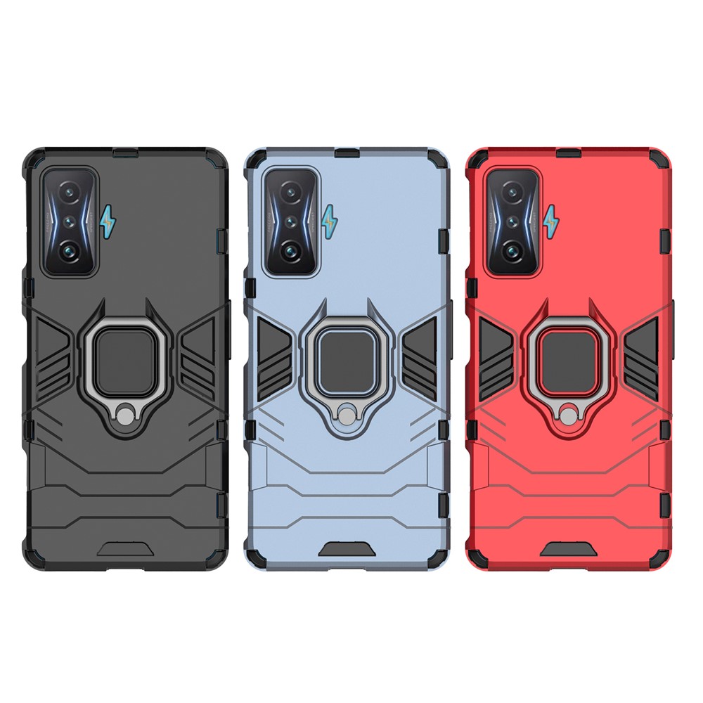 For Xiaomi Redmi K50 Gaming Ring Holder Kickstand Shockproof Hard PC + Soft TPU Hybrid Phone Case - Black-9