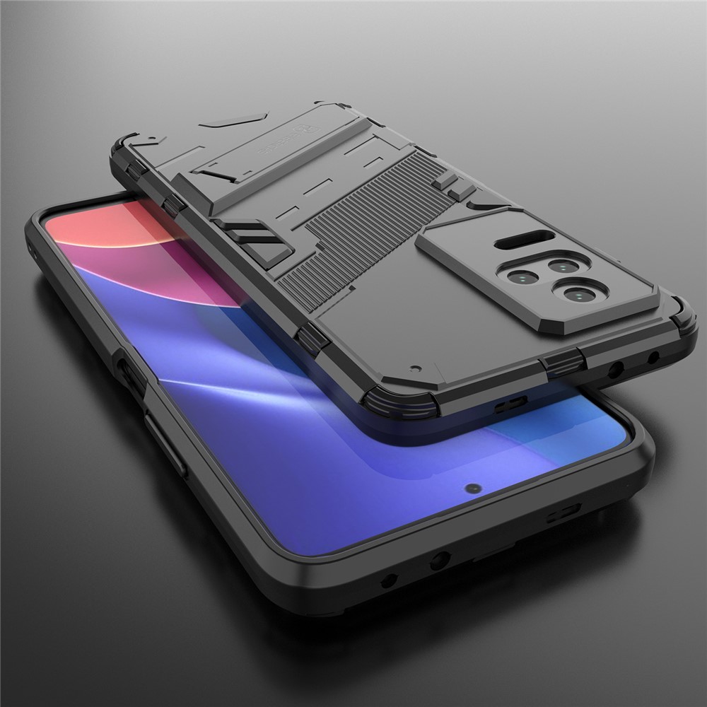 For Xiaomi Redmi K50 Hidden Kickstand Design Hard PC + Soft TPU Hybrid Phone Case Shell - Black-6
