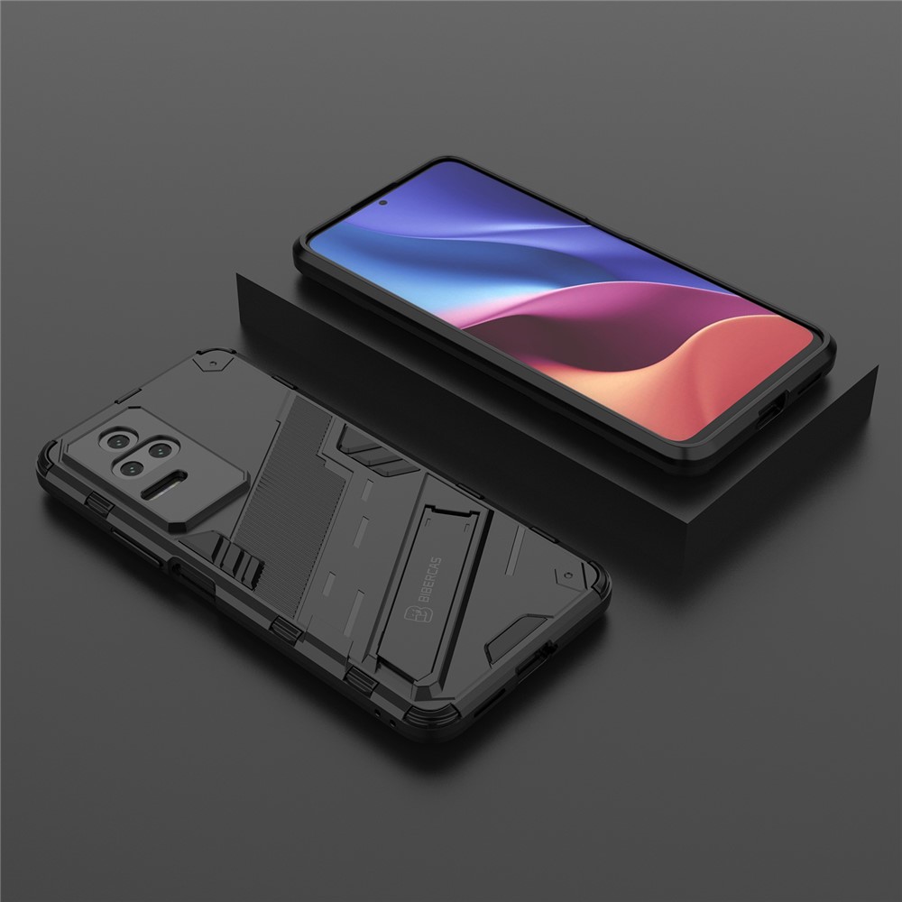 For Xiaomi Redmi K50 Hidden Kickstand Design Hard PC + Soft TPU Hybrid Phone Case Shell - Black-7
