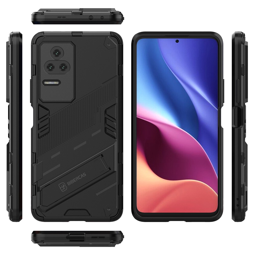 For Xiaomi Redmi K50 Hidden Kickstand Design Hard PC + Soft TPU Hybrid Phone Case Shell - Black-8