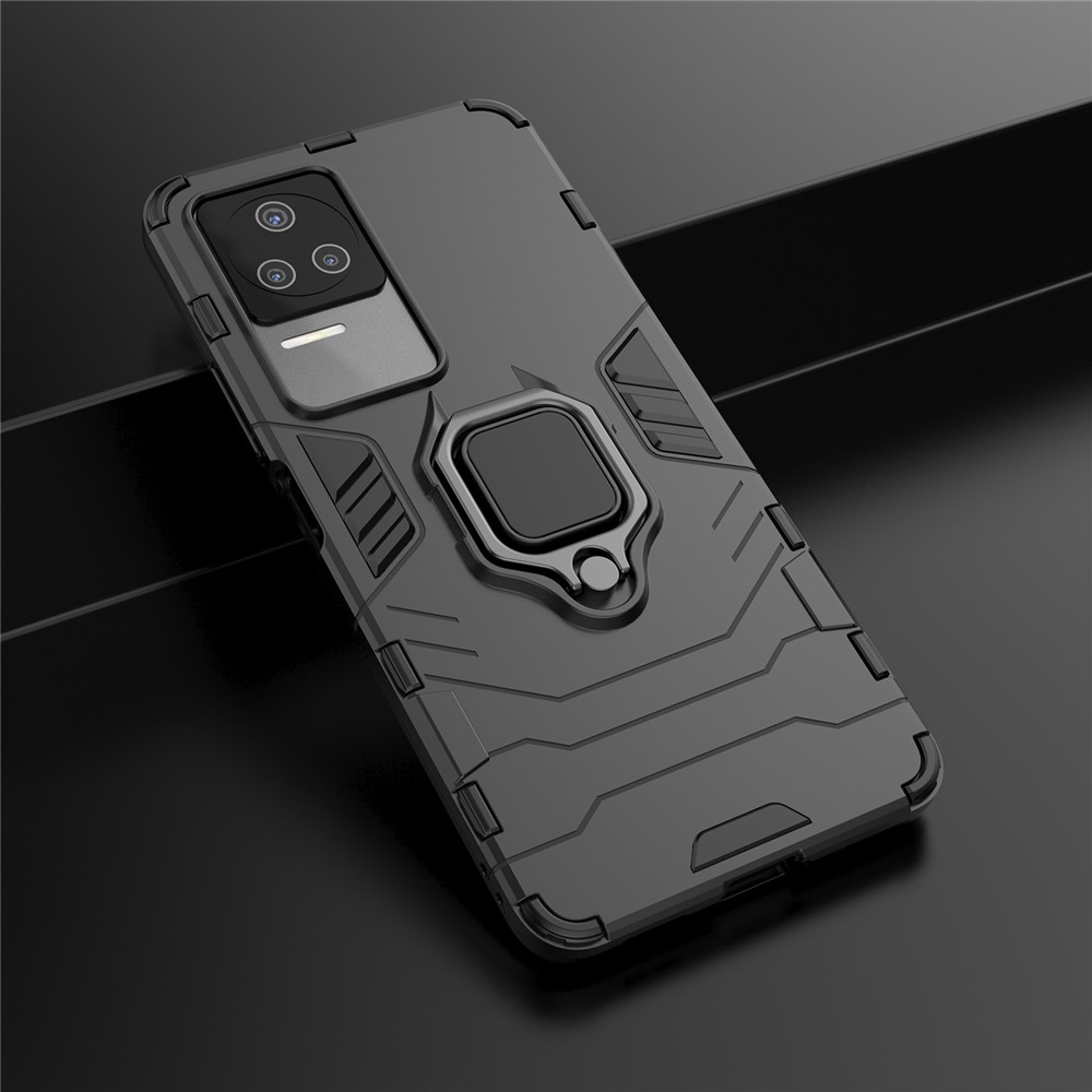 For Xiaomi Redmi K50 Scratch-resistant Hard PC + Soft TPU Hybrid Cover Ring Kickstand Phone Case - Black-10