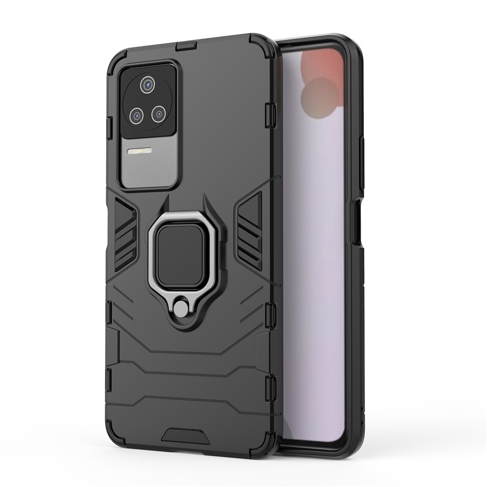 For Xiaomi Redmi K50 Scratch-resistant Hard PC + Soft TPU Hybrid Cover Ring Kickstand Phone Case - Black-2