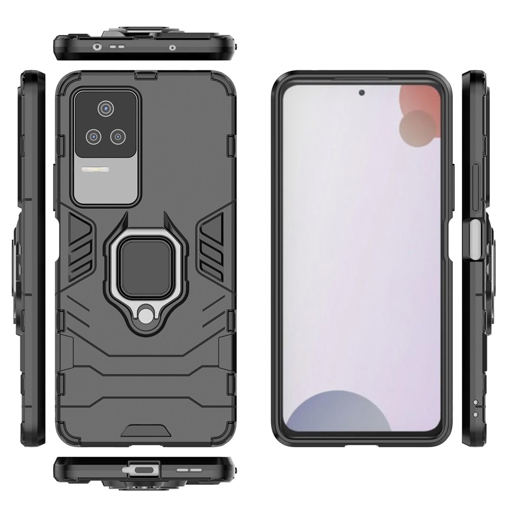 For Xiaomi Redmi K50 Scratch-resistant Hard PC + Soft TPU Hybrid Cover Ring Kickstand Phone Case - Black-9