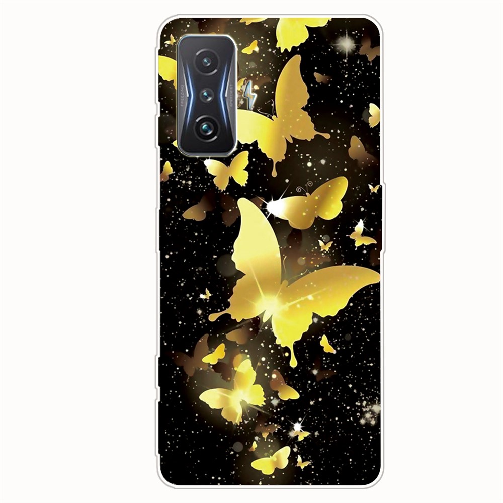 For Xiaomi Redmi K50 Gaming IMD Patterned Soft TPU Phone Cover Case Drop-Protection Accessory - Golden Butterflies-1