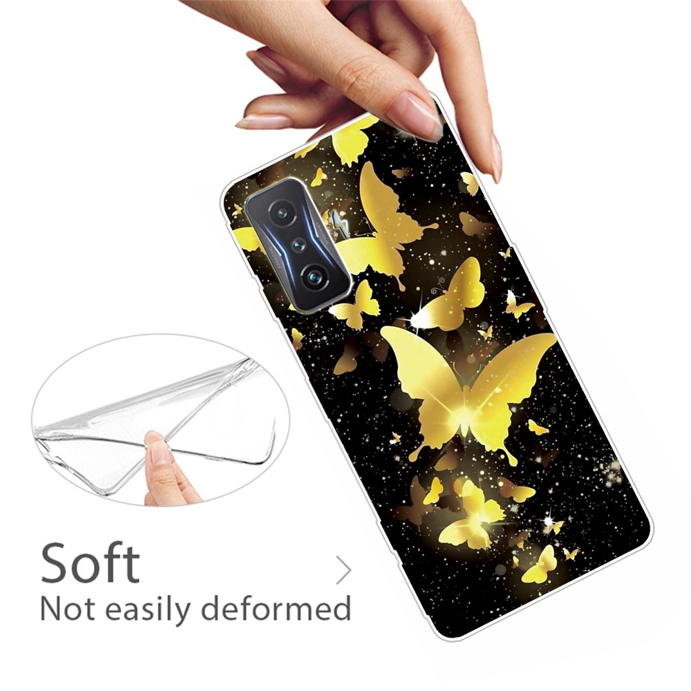 For Xiaomi Poco F4 GT/Redmi K50 Gaming IMD Patterned Soft TPU Phone Cover Case Drop-Protection Accessory - Golden Butterflies-3