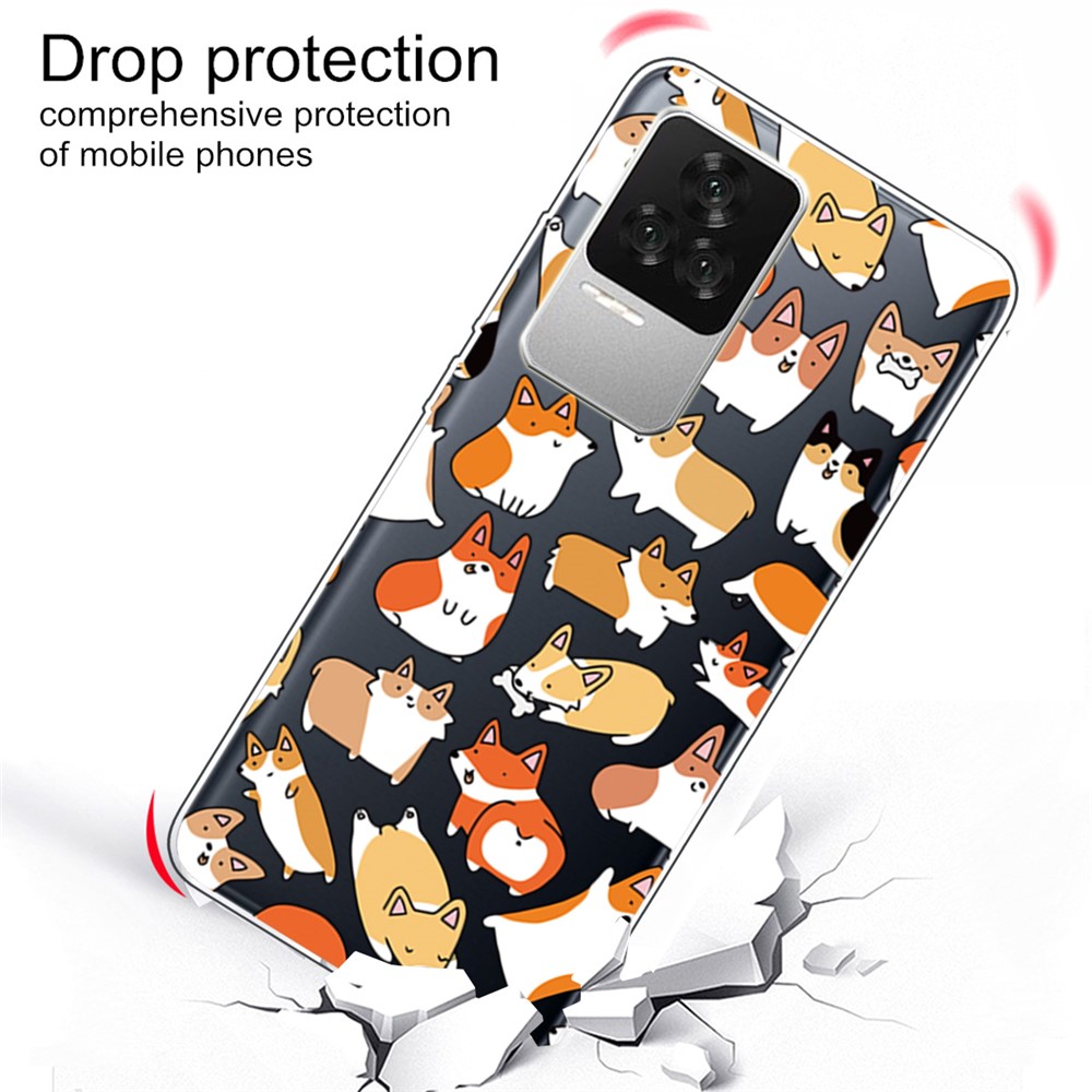 For Xiaomi Redmi K50 Transparent Based IMD Patterned Flexible TPU Mobile Phone Cover Case Accessory - Corgi Stickers-2