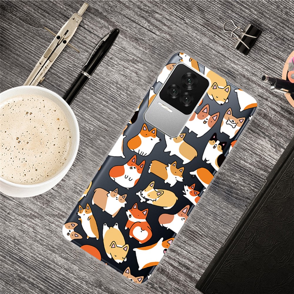 For Xiaomi Redmi K50 Transparent Based IMD Patterned Flexible TPU Mobile Phone Cover Case Accessory - Corgi Stickers-4