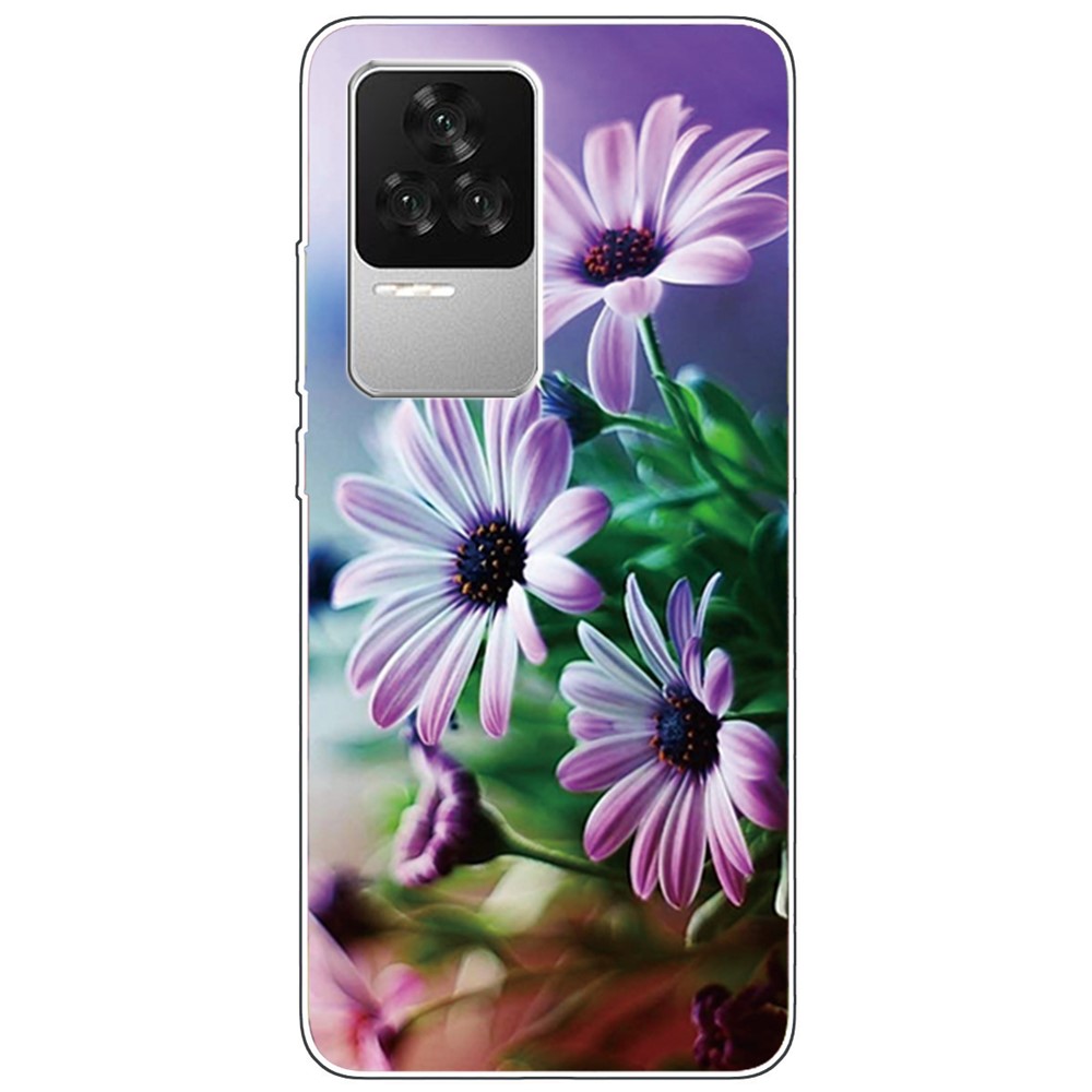 For Xiaomi Redmi K50 Pattern Printing Stylish Case IMD TPU Shockproof Protective Cover - Purple Chrysanthemum-1