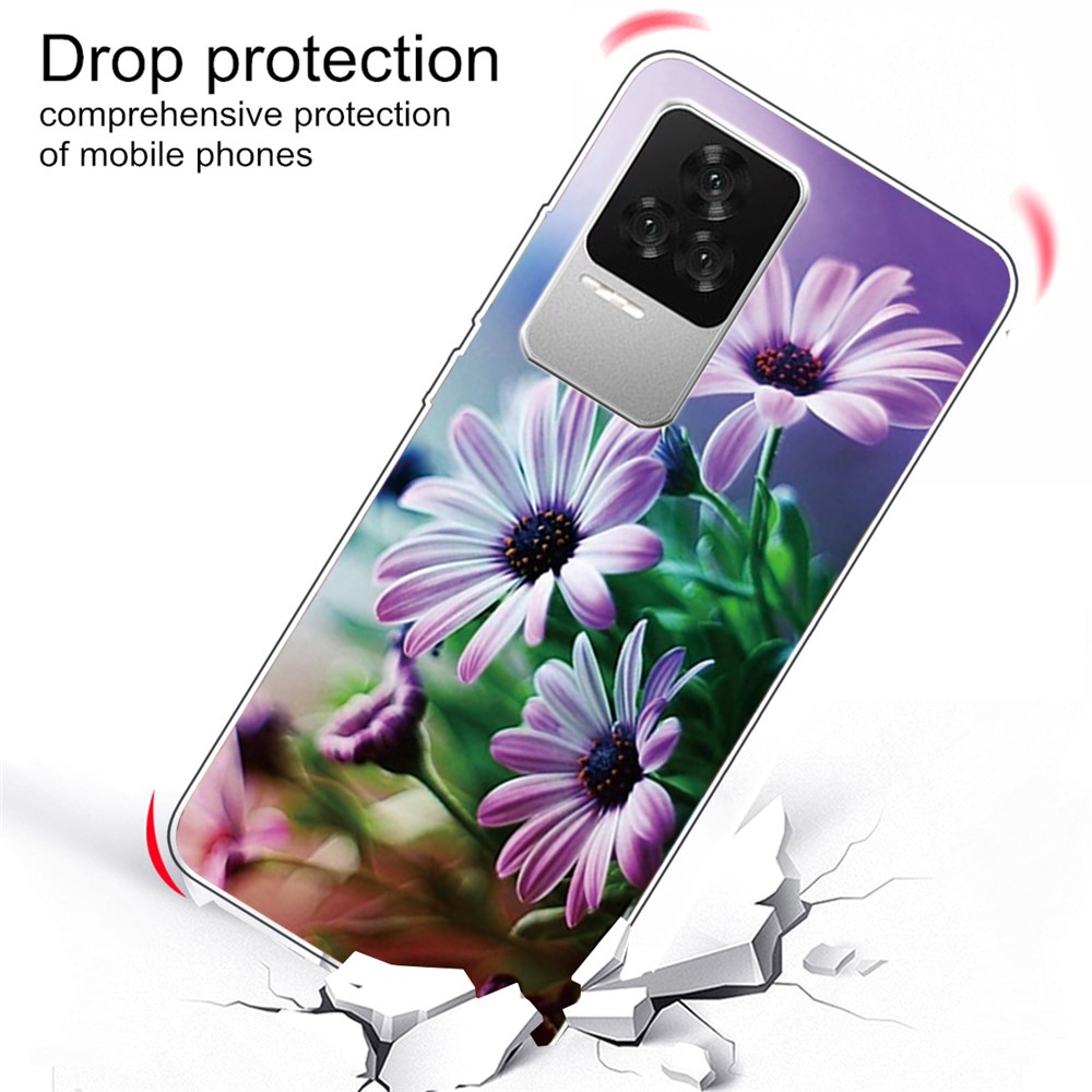For Xiaomi Redmi K50 Pattern Printing Stylish Case IMD TPU Shockproof Protective Cover - Purple Chrysanthemum-3