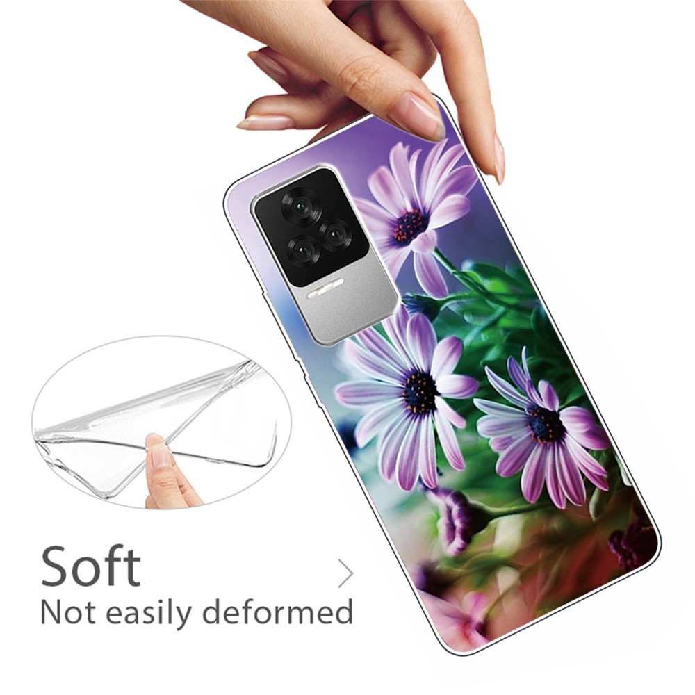 For Xiaomi Redmi K50 Pattern Printing Stylish Case IMD TPU Shockproof Protective Cover - Purple Chrysanthemum-4