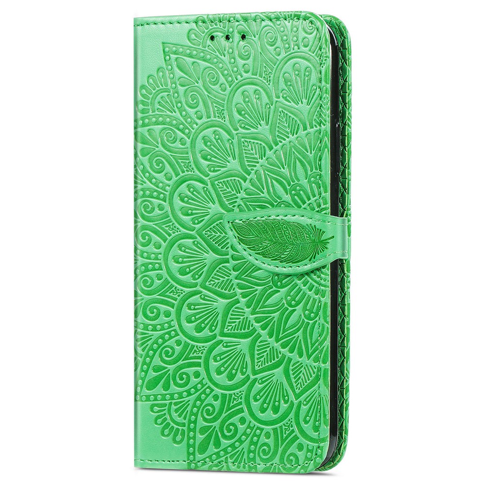 For Xiaomi Redmi Note 11S 4G 2022 (Mediatek Helio G96) Feather Pattern Magnetic Clasp Stand Imprinted Leather Cover Wallet Phone Case - Green-3