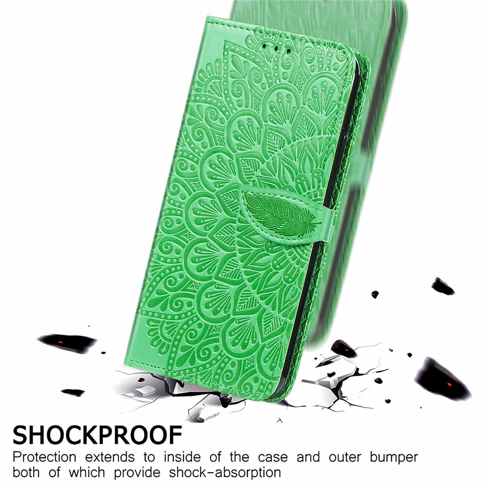 For Xiaomi Redmi Note 11S 4G 2022 (Mediatek Helio G96) Feather Pattern Magnetic Clasp Stand Imprinted Leather Cover Wallet Phone Case - Green-6