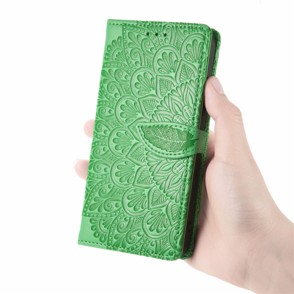 For Xiaomi Redmi Note 11S 4G 2022 (Mediatek Helio G96) Feather Pattern Magnetic Clasp Stand Imprinted Leather Cover Wallet Phone Case - Green-8
