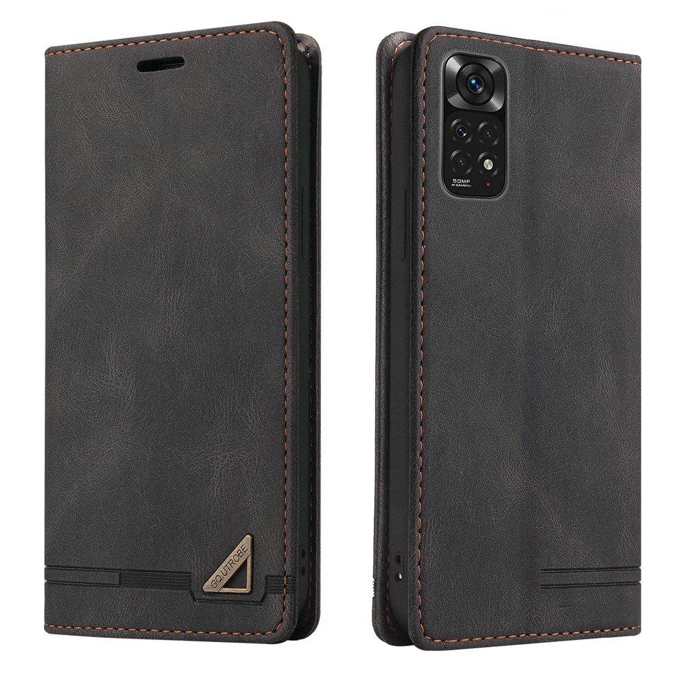 GQ.UTROBE 008 Series Skin-Touch Feeling Leather Case for Xiaomi Redmi Note 11 4G (Qualcomm), RFID Blocking Protection Flip Stand Wallet Phone Cover - Black-1