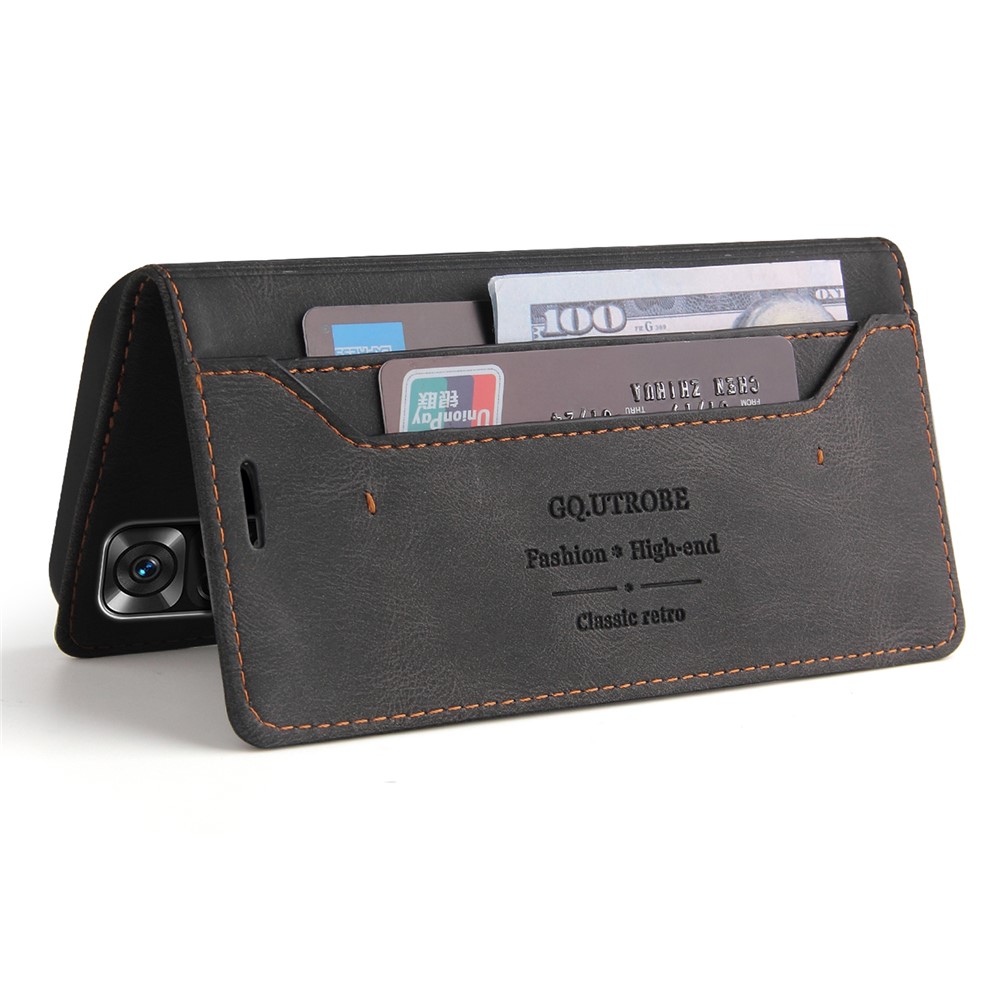 GQ.UTROBE 008 Series Skin-Touch Feeling Leather Case for Xiaomi Redmi Note 11 4G (Qualcomm), RFID Blocking Protection Flip Stand Wallet Phone Cover - Black-4