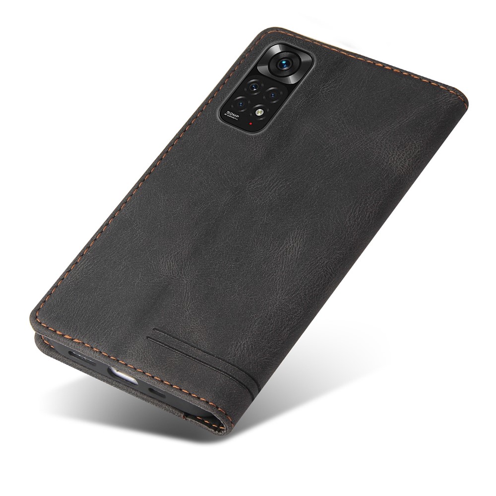 GQ.UTROBE 008 Series Skin-Touch Feeling Leather Case for Xiaomi Redmi Note 11 4G (Qualcomm), RFID Blocking Protection Flip Stand Wallet Phone Cover - Black-9