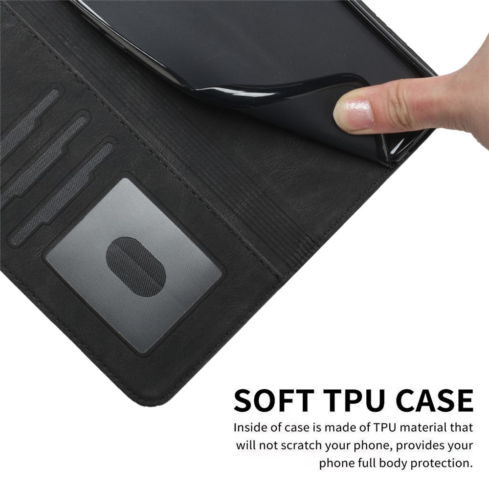 YX0010 Series Flip Case for Xiaomi Redmi Note 11 4G (Qualcomm), Rhombus and Lines Imprinted PU Leather Wallet Stand Folio Cover with Strap - Black-11