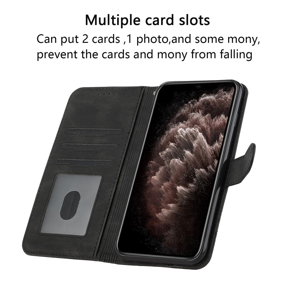 YX0010 Series Flip Case for Xiaomi Redmi Note 11 4G (Qualcomm), Rhombus and Lines Imprinted PU Leather Wallet Stand Folio Cover with Strap - Black-7
