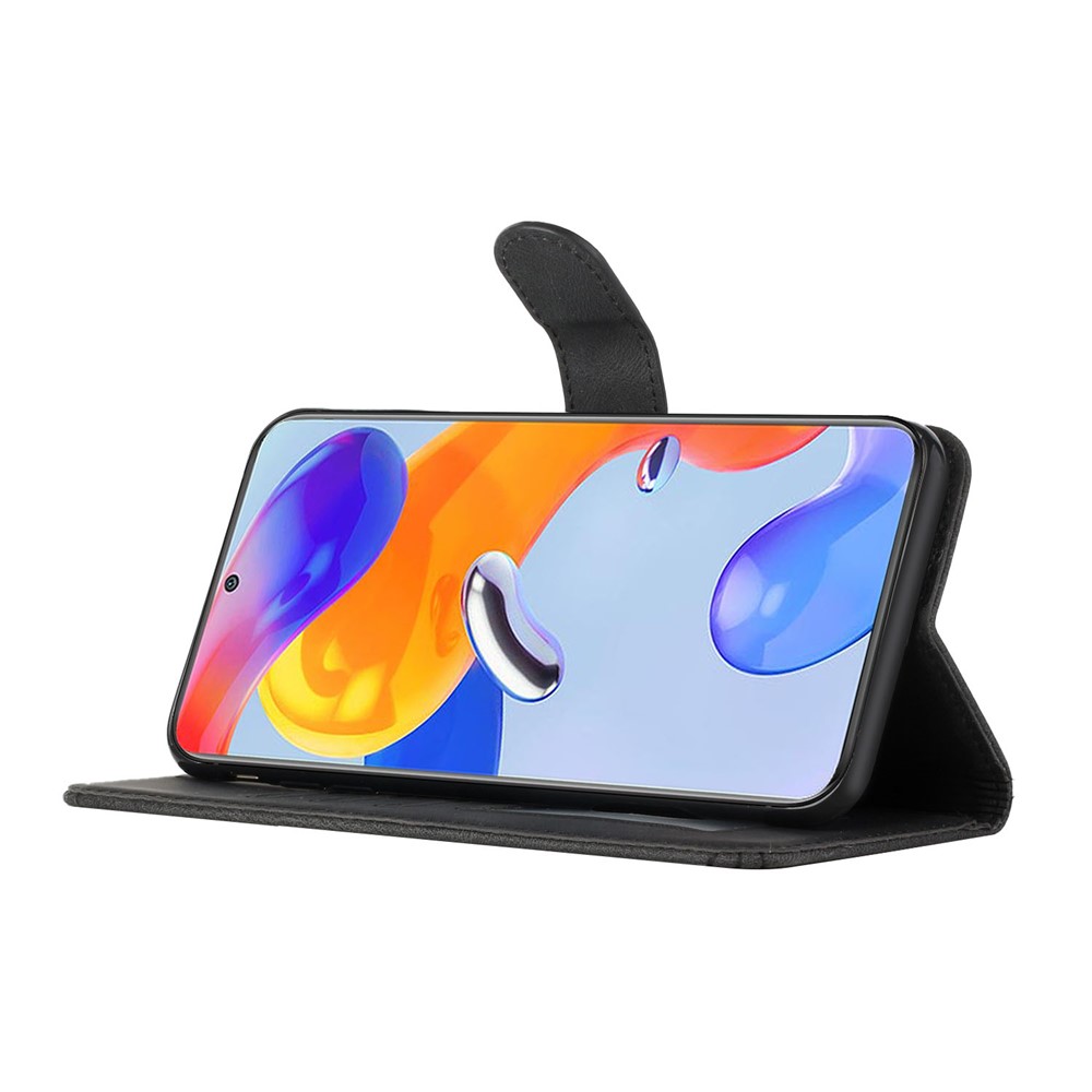 YX0010 Series Flip Wallet Case for Xiaomi Redmi Note 11 Pro 4G (MediaTek) / Redmi Note 11 Pro 5G (Qualcomm), PU Leather Imprinted Rhombus and Lines Viewing Stand Cover with Strap - Black-3