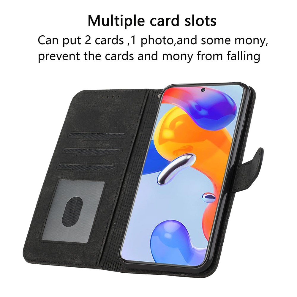 YX0010 Series Flip Wallet Case for Xiaomi Redmi Note 11 Pro 4G (MediaTek) / Redmi Note 11 Pro 5G (Qualcomm), PU Leather Imprinted Rhombus and Lines Viewing Stand Cover with Strap - Black-6