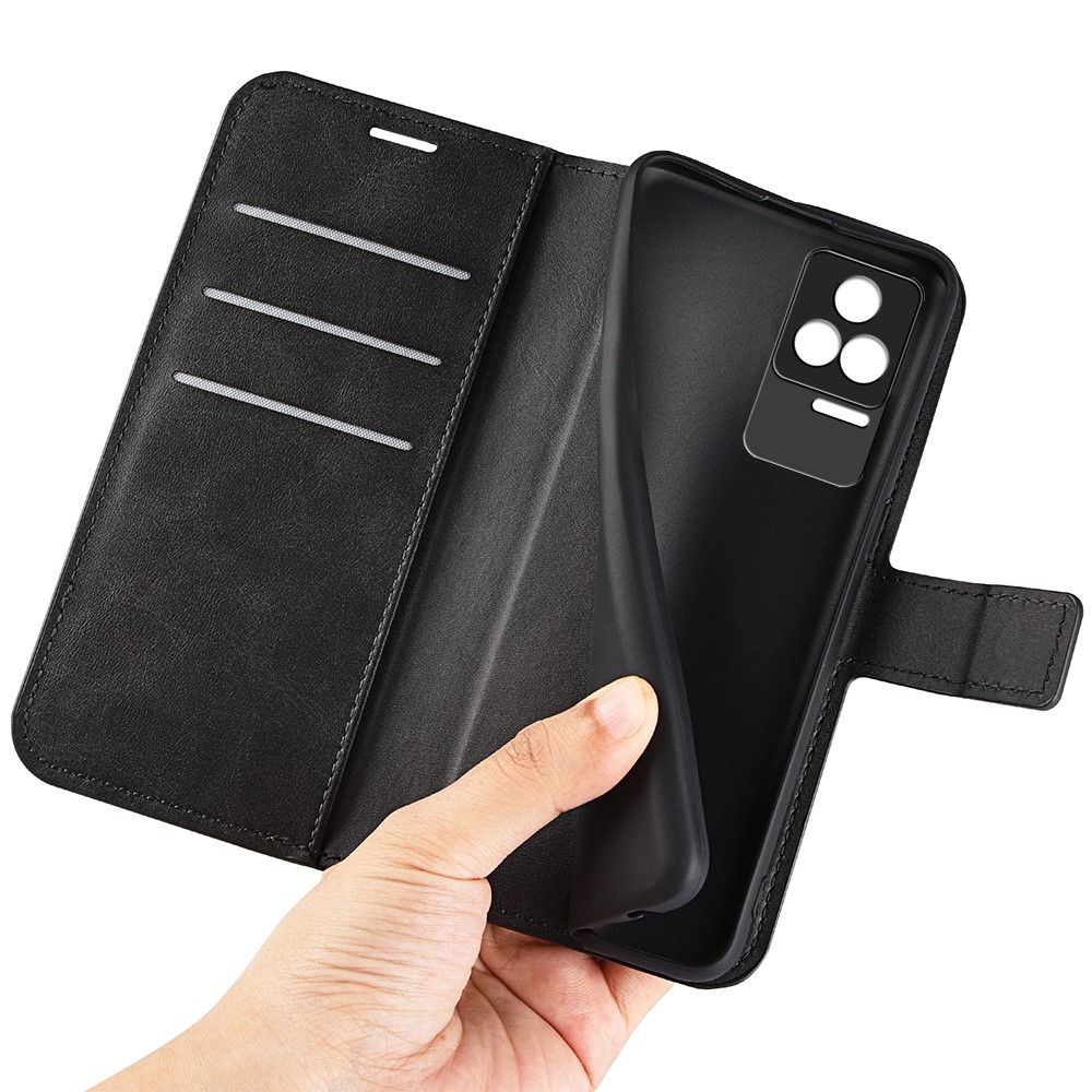 For Xiaomi Redmi K50 Pro Textured PU Leather Wallet Phone Case Anti-fall Shockproof Adjustable Stand Cover - Black-8