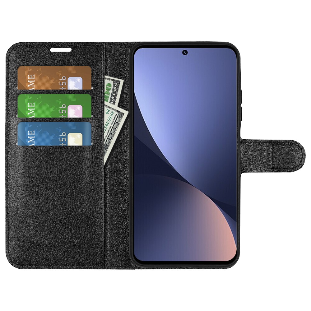 Litchi Texture Protective Case for Xiaomi Redmi K50 Pro, Anti-fall Wallet Stand PU Leather Cell Phone Cover - Black-5