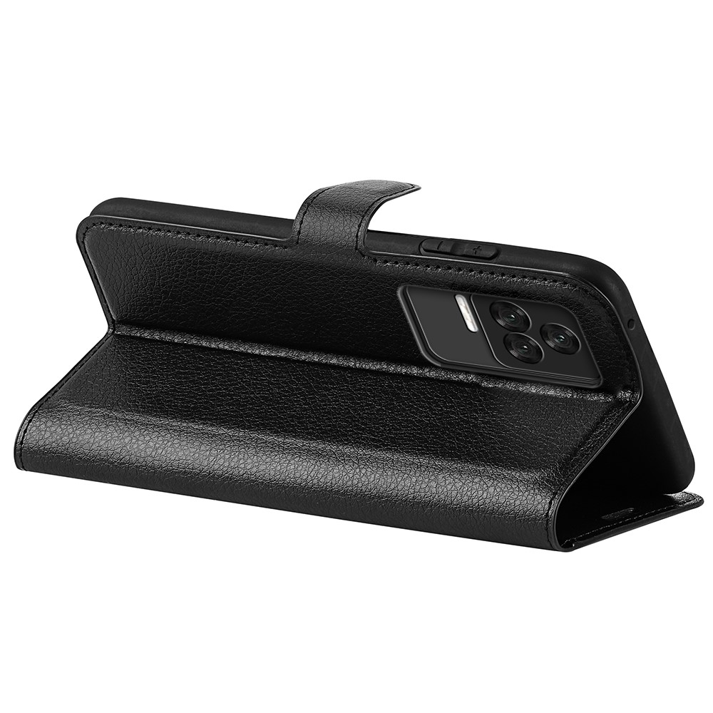 Litchi Texture Protective Case for Xiaomi Redmi K50 Pro, Anti-fall Wallet Stand PU Leather Cell Phone Cover - Black-6