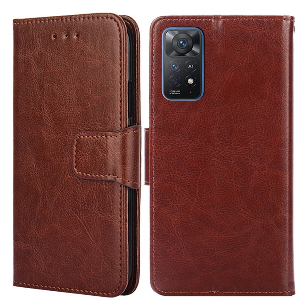 For Xiaomi Redmi Note 11 Pro 4G (MediaTek)/Note 11 Pro 5G (Qualcomm) Well-protected Phone Cover Case PU Leather Wallet Stand Shell - Brown-1