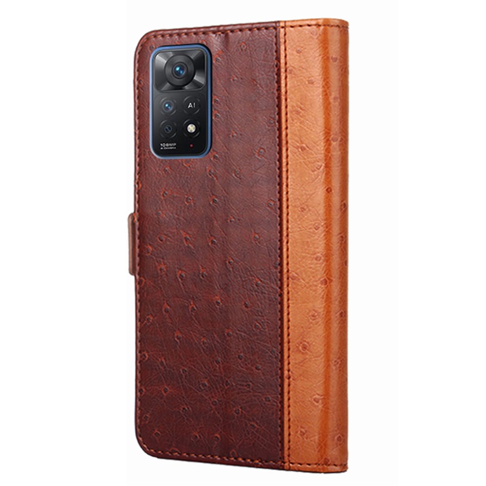For Xiaomi Redmi Note 11 Pro 4G (MediaTek)/Redmi Note 11 Pro 5G (Qualcomm) Adjustable Stand Ostrich Texture PU Leather Wallet Magnetic Cell Phone Shell Case - Brown-3