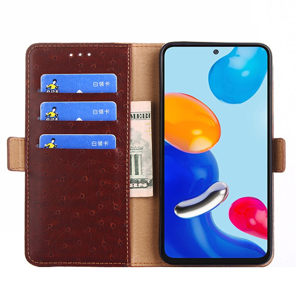For Xiaomi Redmi Note 11 Pro 4G (MediaTek)/Redmi Note 11 Pro 5G (Qualcomm) Adjustable Stand Ostrich Texture PU Leather Wallet Magnetic Cell Phone Shell Case - Brown-4