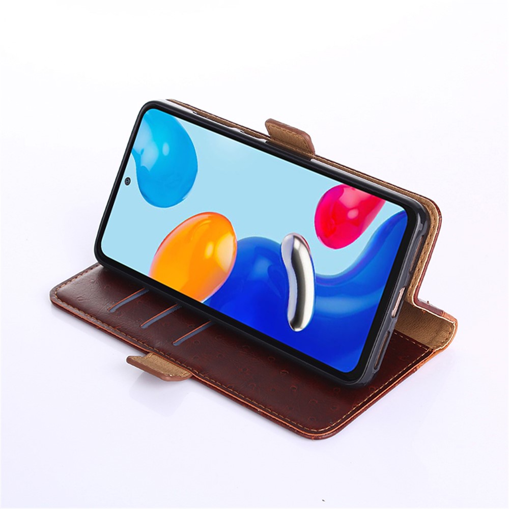For Xiaomi Redmi Note 11 Pro 4G (MediaTek)/Redmi Note 11 Pro 5G (Qualcomm) Adjustable Stand Ostrich Texture PU Leather Wallet Magnetic Cell Phone Shell Case - Brown-5
