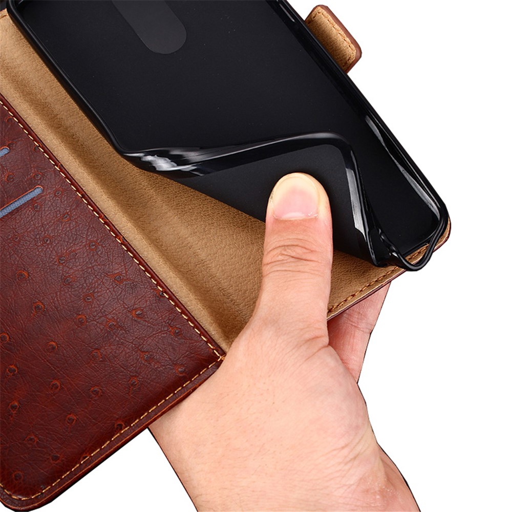 For Xiaomi Redmi Note 11 Pro 4G (MediaTek)/Redmi Note 11 Pro 5G (Qualcomm) Adjustable Stand Ostrich Texture PU Leather Wallet Magnetic Cell Phone Shell Case - Brown-6